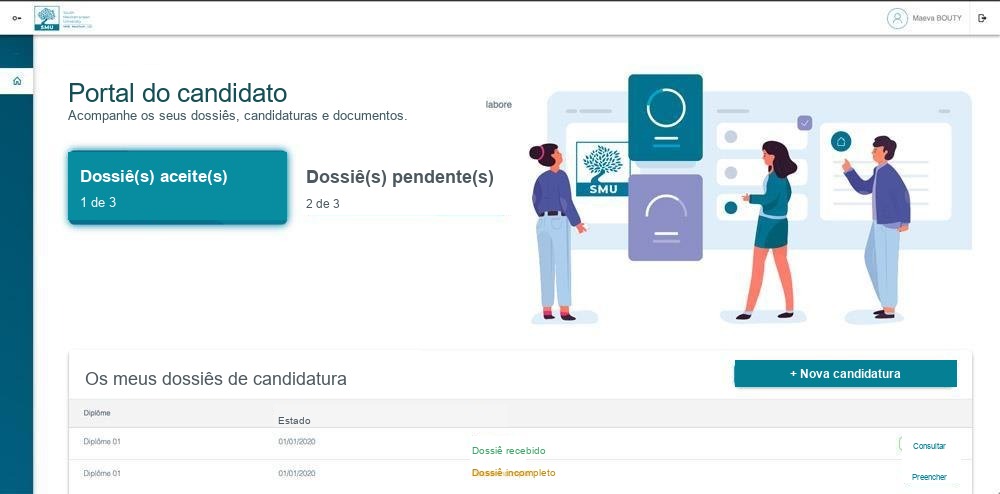 Exemplo de portal de candidatos Konosys com rastreio de ficheiros de aplicações